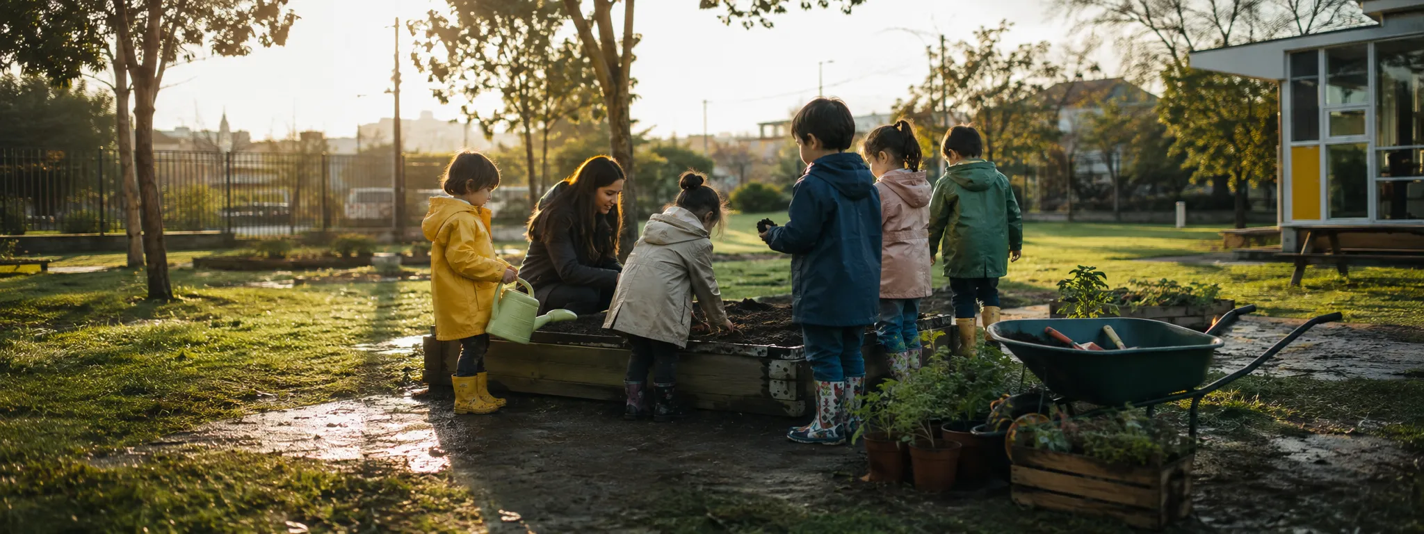 Bahçede toprakla çalışan çocuklar
