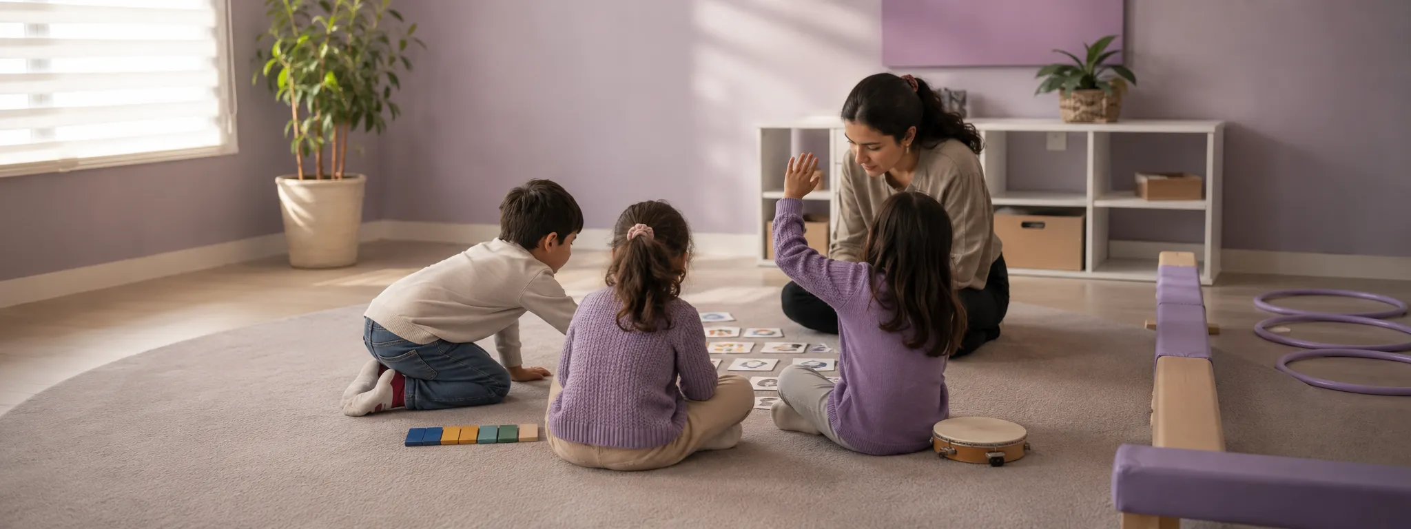 Multibem oturumunda oyun temelli çalışma yapan çocuklar